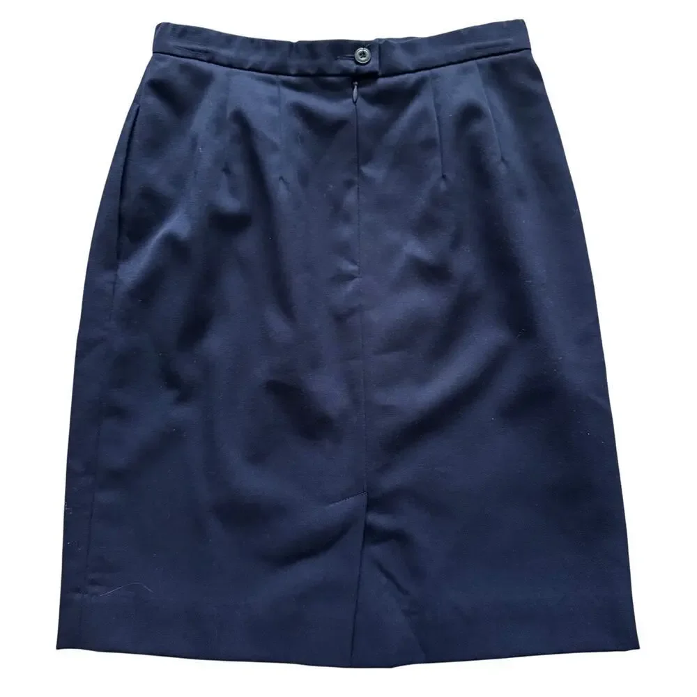 VTG Land's End Vintage 100% Wool Pencil skirt Women's Sz 6‎ Navy Blue Preppy